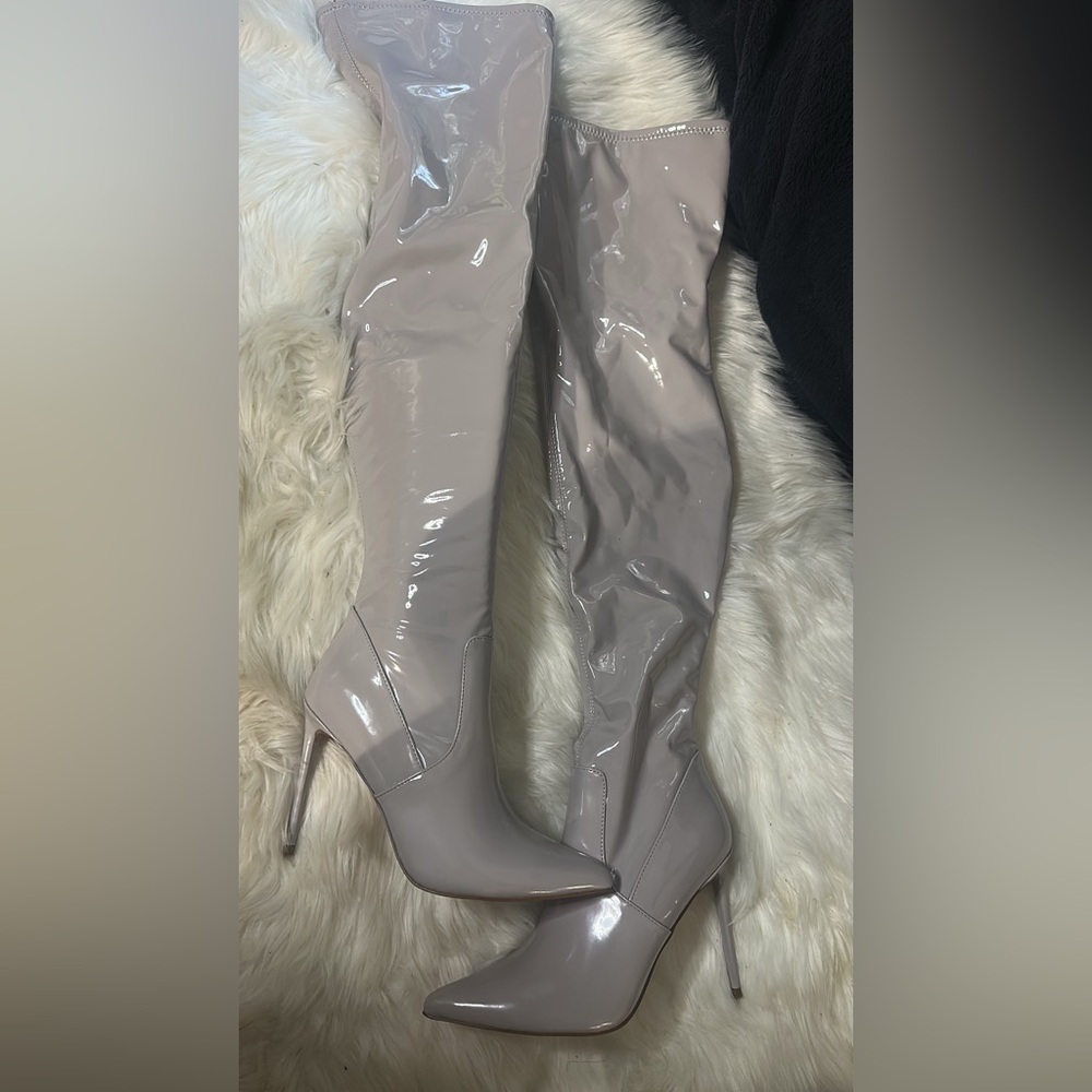 Steve Madden Glossy Taupe Over the Knee Boots